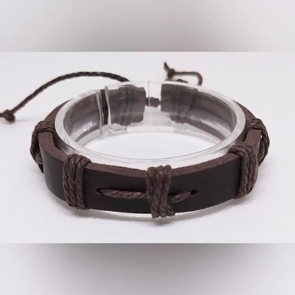Men's bracelet leather‎ layered brown new e22